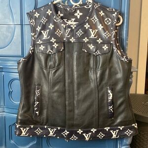 Louis Vuitton Black Leather Monogram Trim Vest